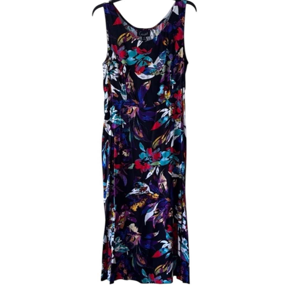 Connected Apparel Dress Black w/ Multi Floral Sleeveless in Size 10 NWT